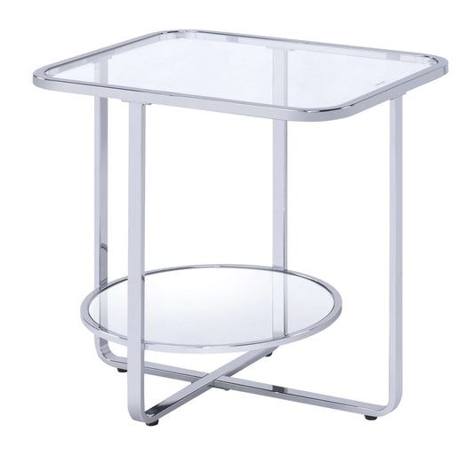 Contemporary Metal End Table With Open Bottom Shelf, Silver And Clear By Benzara | Side Tables |  Modishstore 