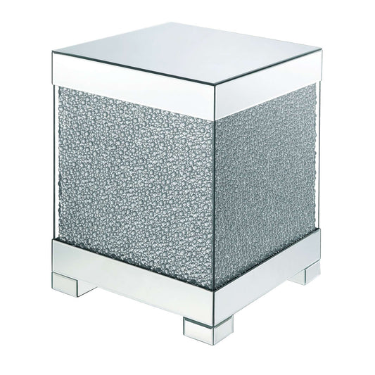 Contemporary Square Wooden End Table With Faux Crystal Inlays, Silver By Benzara | Side Tables |  Modishstore 