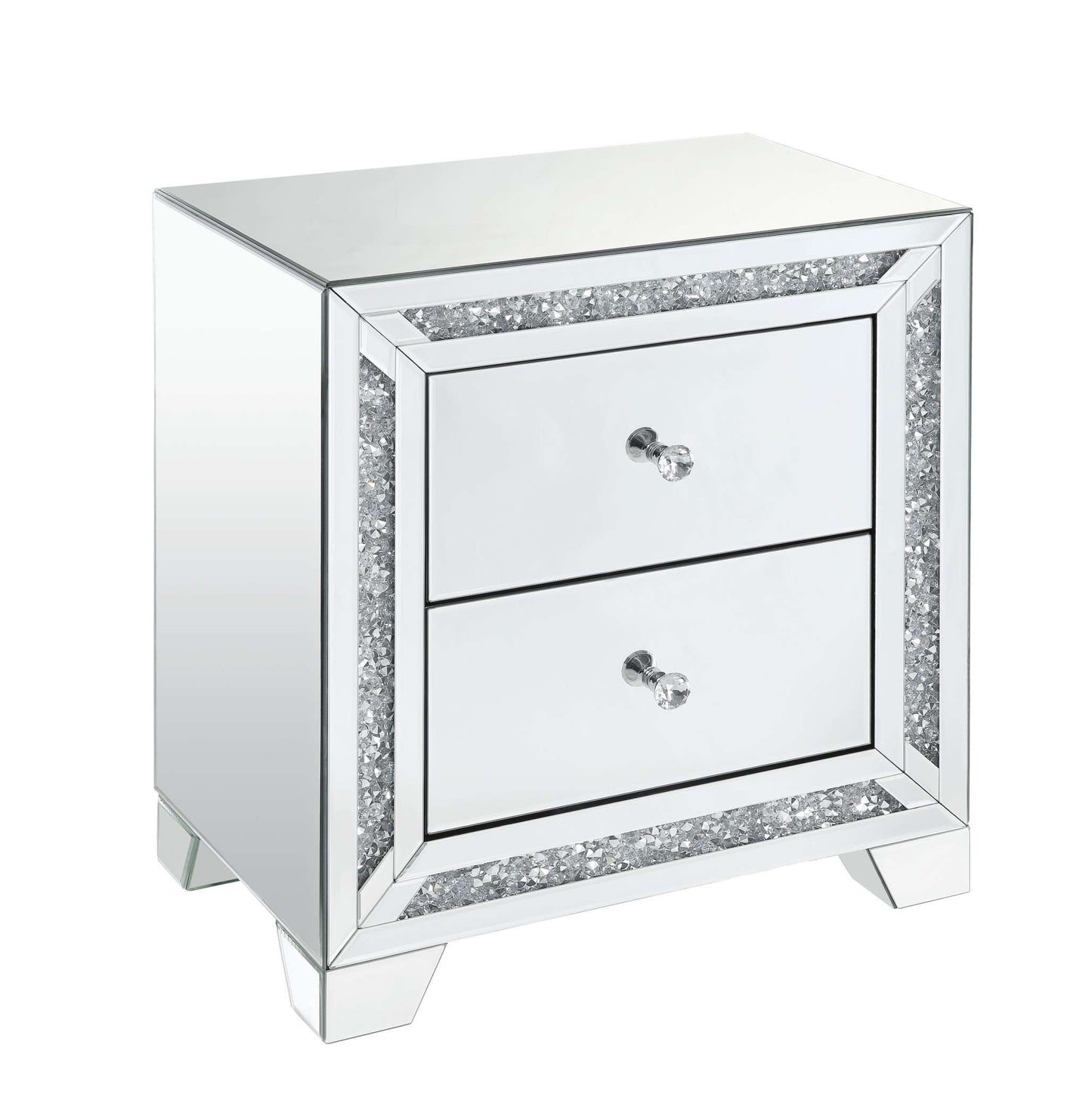 Wooden Night Table With Storage Spaces And Crystal Knobs, Silver By Benzara | Nightstands |  Modishstore 