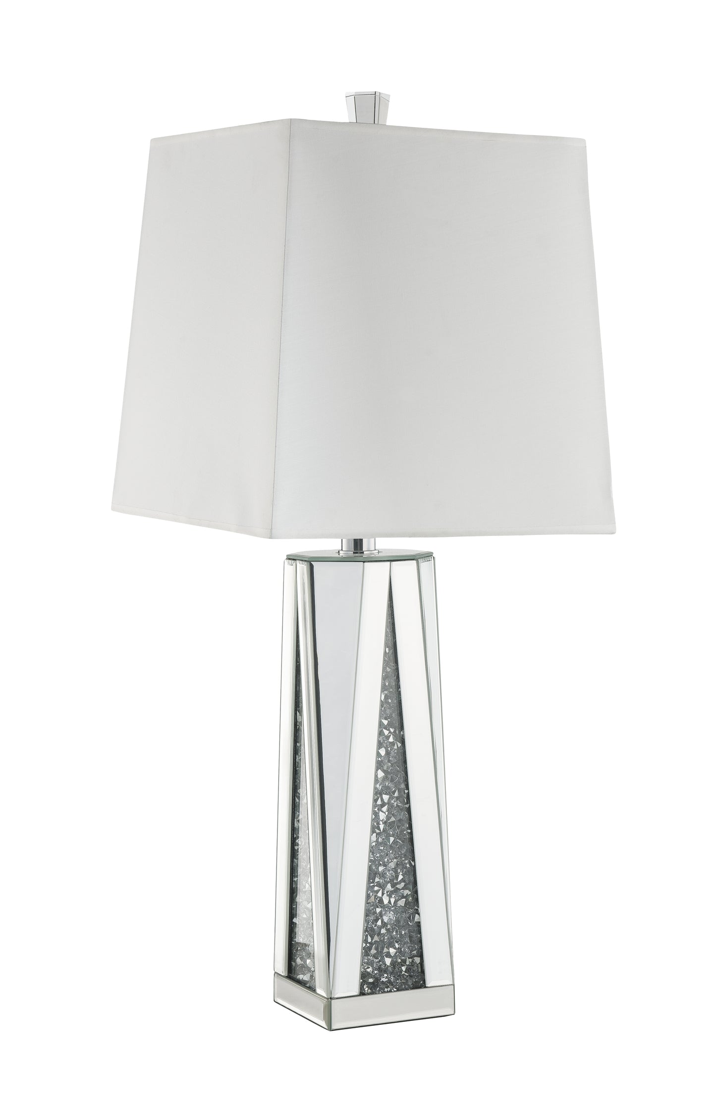 Contemporary Square Table Lamp With Faux Diamond Inlays, White And Clear By Benzara | Desk Lamps | Modishstore