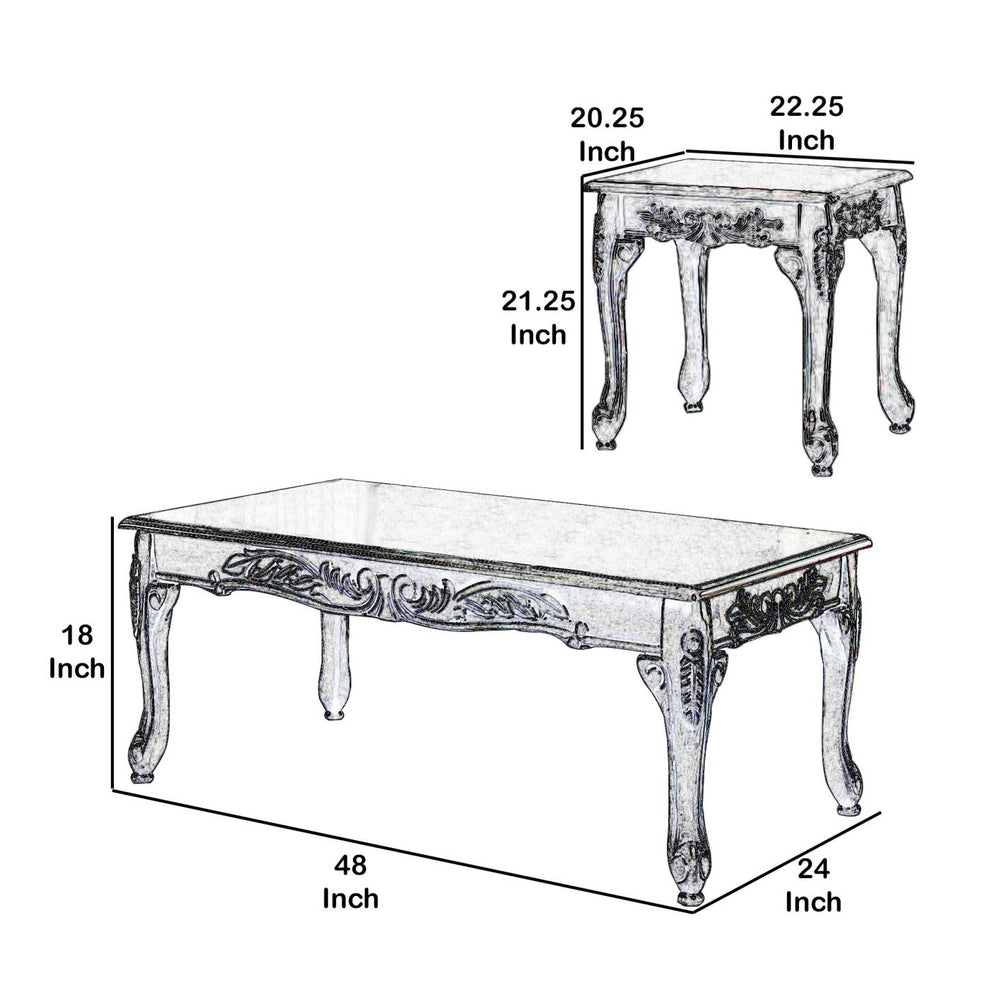 3 Piece Table Set With Cabriole Legs And Wooden Floral Motifs, Gray By Benzara | Coffee Tables |  Modishstore  - 5