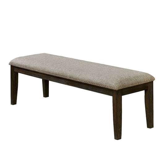 Fabric Upholstered Bench With Nailhead Trim And Tapered Legs, Gray And Espresso By Benzara | Benches | Modishstore