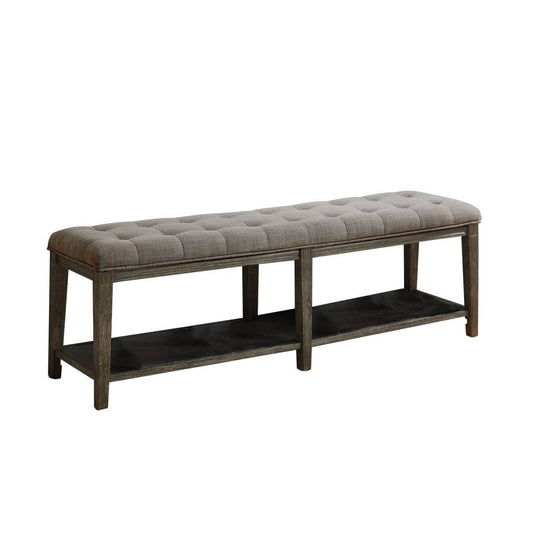 Traditional Bench With Button Tufted Seat And Open Bottom Shelf, Gray By Benzara | Benches |  Modishstore 