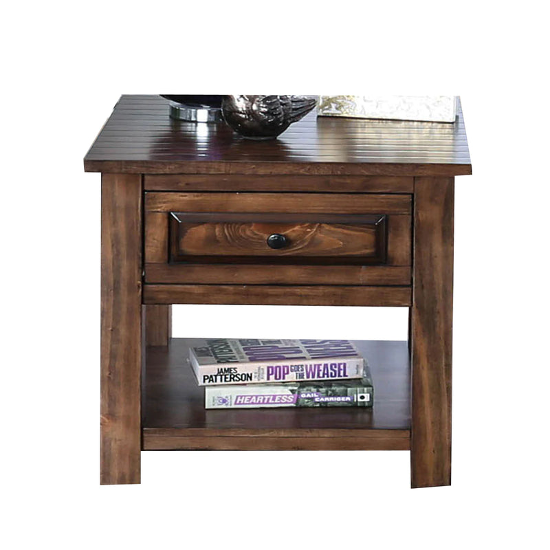Transitional Square End Table With Plank Top And 1 Drawer, Walnut Brown By Benzara | End Tables |  Modishstore 