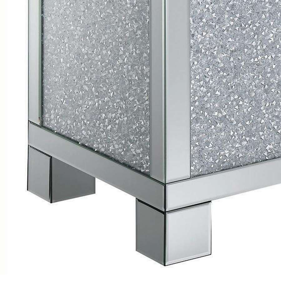 Wooden End Table With Infused Crystals On Mirrored Panel, Silver And Clear By Benzara | Side Tables |  Modishstore  - 4