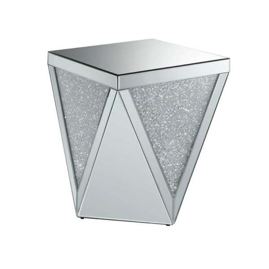 Wooden End Table With Triangular Infused Crystal Details, Silver And Clear By Benzara | Side Tables |  Modishstore 