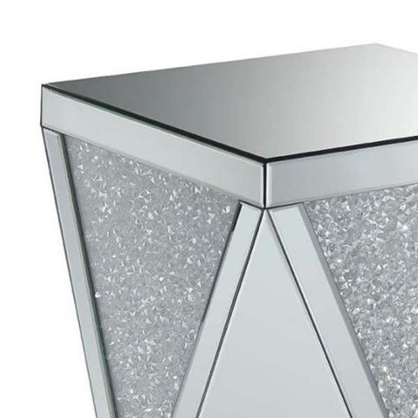 Wooden End Table With Triangular Infused Crystal Details, Silver And Clear By Benzara | Side Tables |  Modishstore  - 2