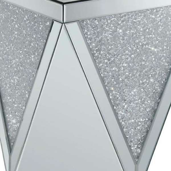 Wooden End Table With Triangular Infused Crystal Details, Silver And Clear By Benzara | Side Tables |  Modishstore  - 3
