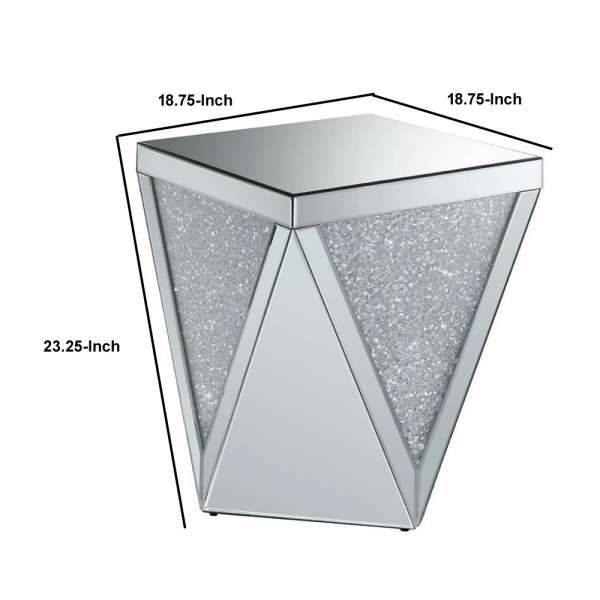 Wooden End Table With Triangular Infused Crystal Details, Silver And Clear By Benzara | Side Tables |  Modishstore  - 4