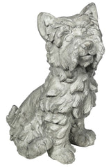 Nowwich Terrier Dog Fiberstone Figurine In Sitting Position,Distressed Gray By Benzara