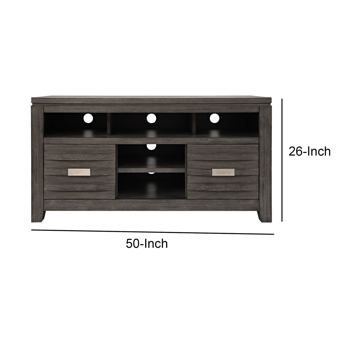 50 Inch Wooden Media Console Table With 3 Open Compartments, Gray By Benzara | Bar Stools & Table |  Modishstore  - 5
