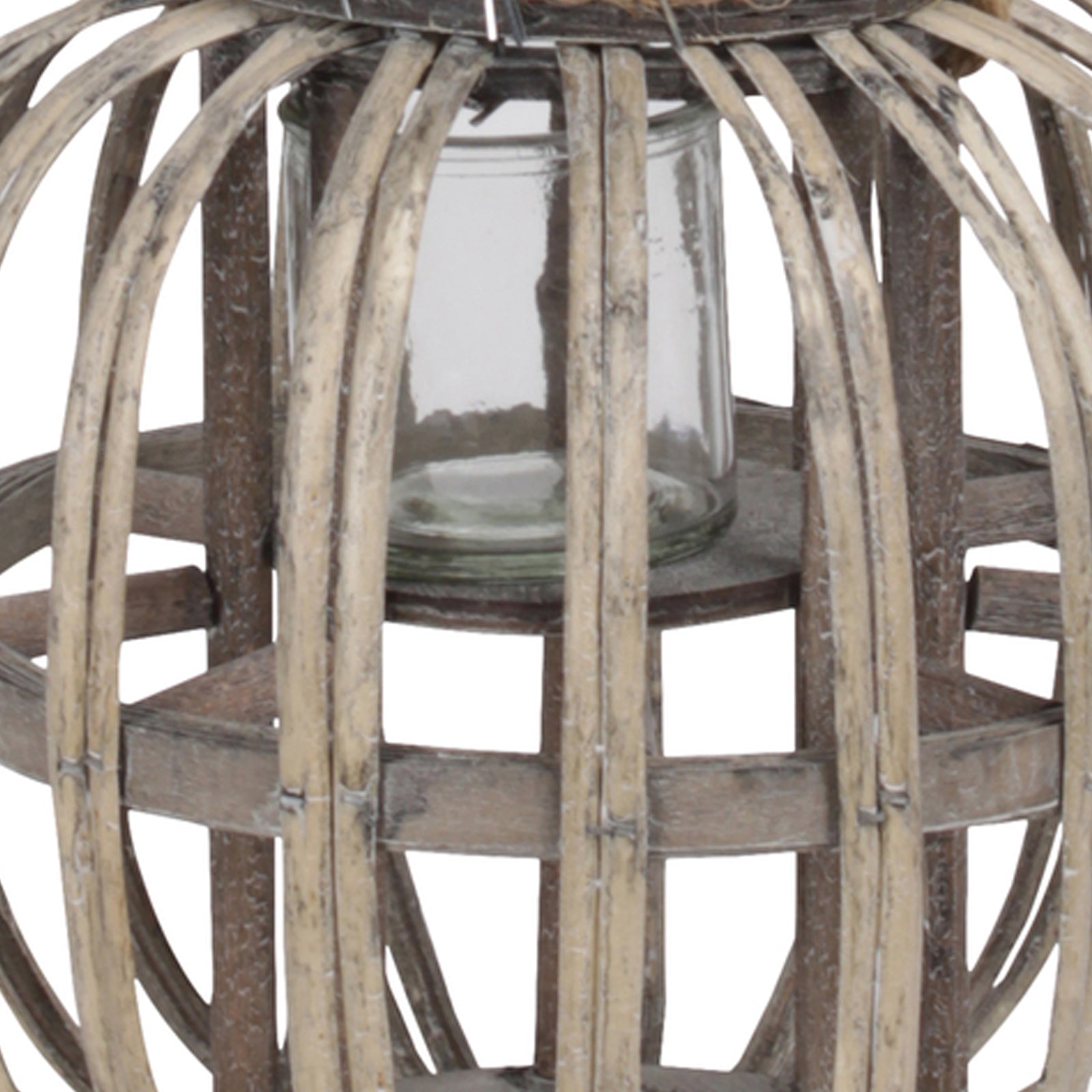 Lattice Design Round Lantern With Glass Hurricane Candle Holder,Small,Brown By Benzara | Lanterns | Modishstore - 2