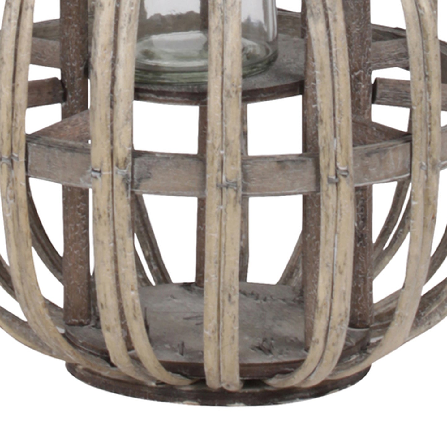 Lattice Design Round Lantern With Glass Hurricane Candle Holder,Small,Brown By Benzara | Lanterns | Modishstore - 3