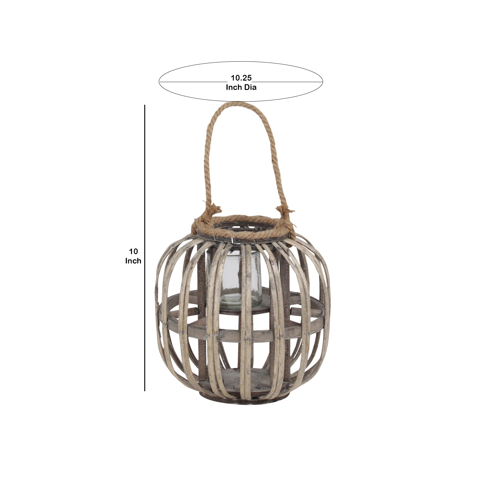 Lattice Design Round Lantern With Glass Hurricane Candle Holder,Small,Brown By Benzara | Lanterns | Modishstore - 5