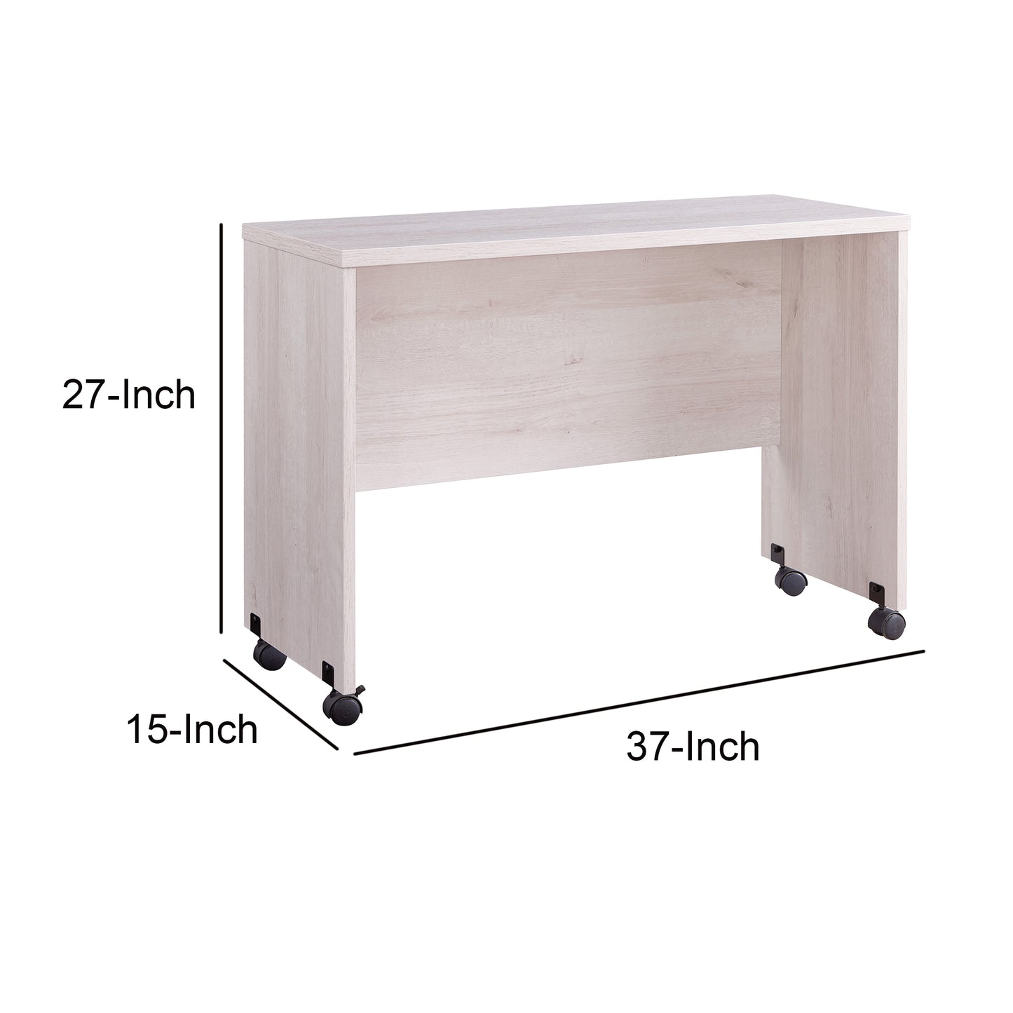 Rectangular Wooden Desk Return With Casters And Grain Details, White Oak By Benzara | Desks |  Modishstore  - 5