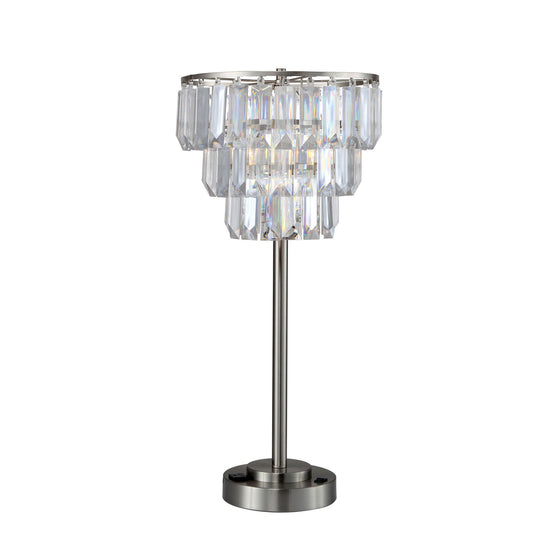 Contemporary Table Lamp With Inverted Crystal Like Shade, Silver And Gray By Benzara | Desk Lamps | Modishstore