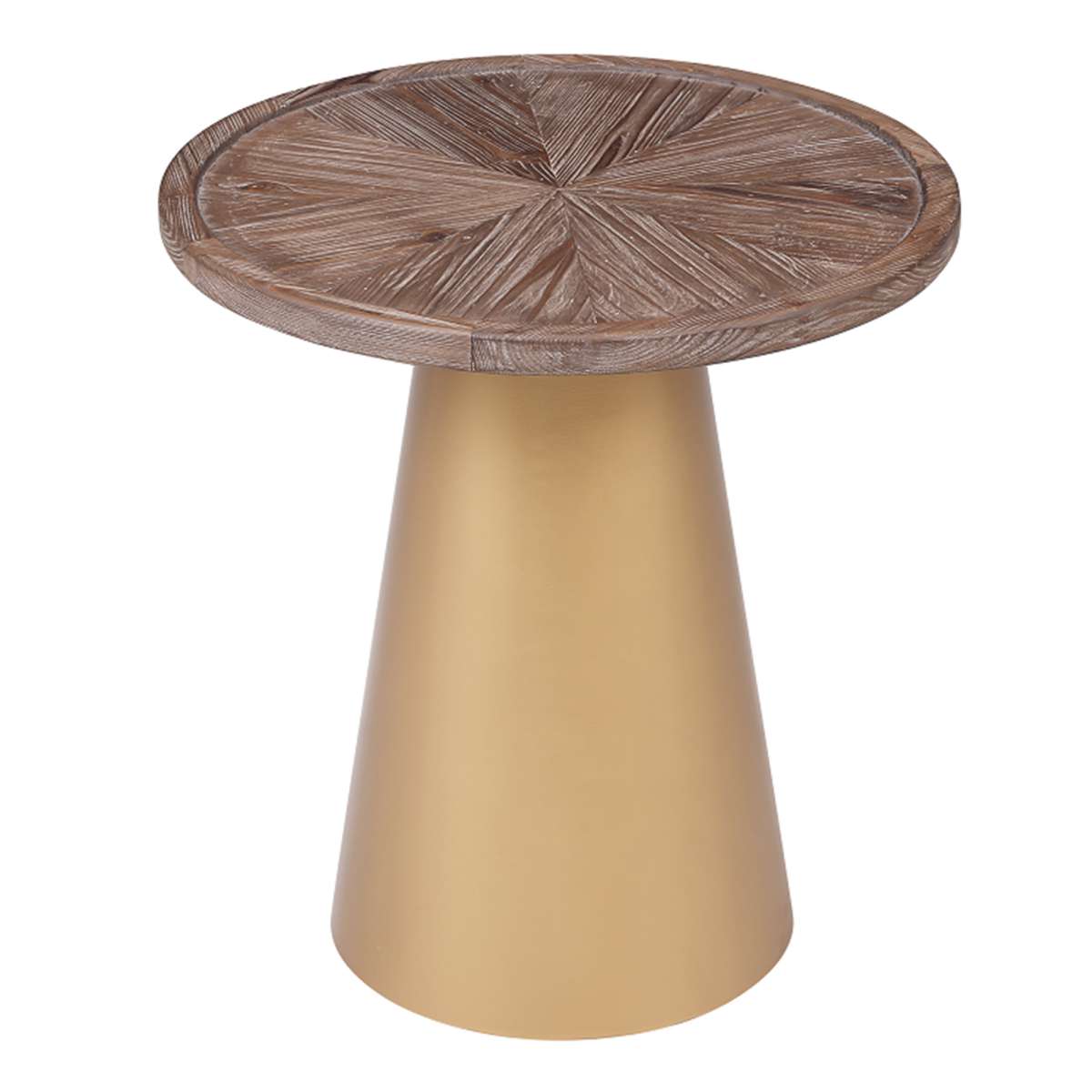 Round Wooden Top Corner Table With Metal Conical Base, Small,Brown And Gold By Benzara | Side Tables |  Modishstore  - 2