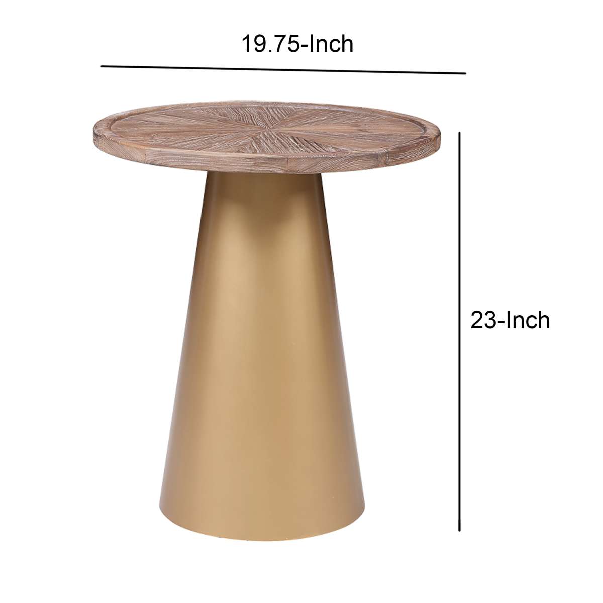 Round Wooden Top Corner Table With Metal Conical Base, Large,Brown And Gold By Benzara | Side Tables |  Modishstore  - 5