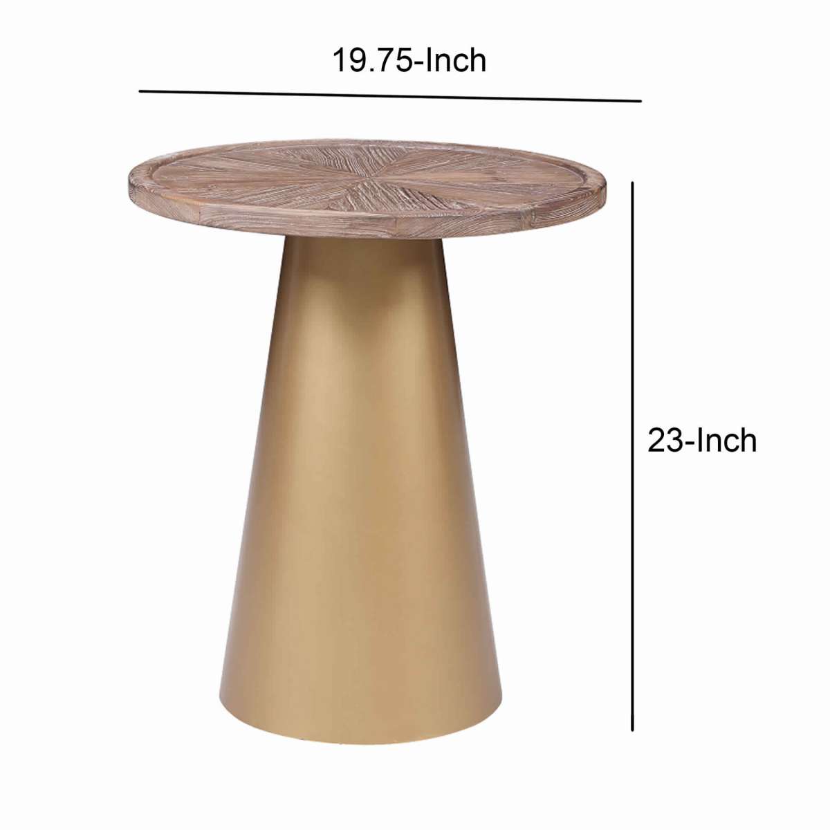 Round Wooden Top Corner Table With Metal Conical Base, Large,Brown And Gold By Benzara | Side Tables |  Modishstore  - 6