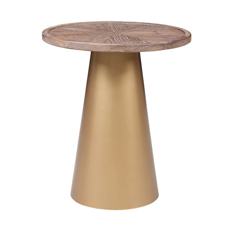 Round Wooden Top Corner Table With Metal Conical Base, Large,Brown And Gold By Benzara | Side Tables |  Modishstore 
