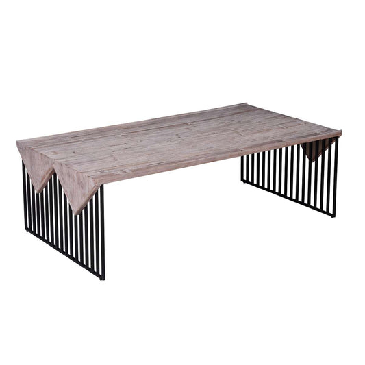 Rectangular Wooden Coffee Table With Sled Wire Base, Gray And Black By Benzara | Coffee Tables |  Modishstore 