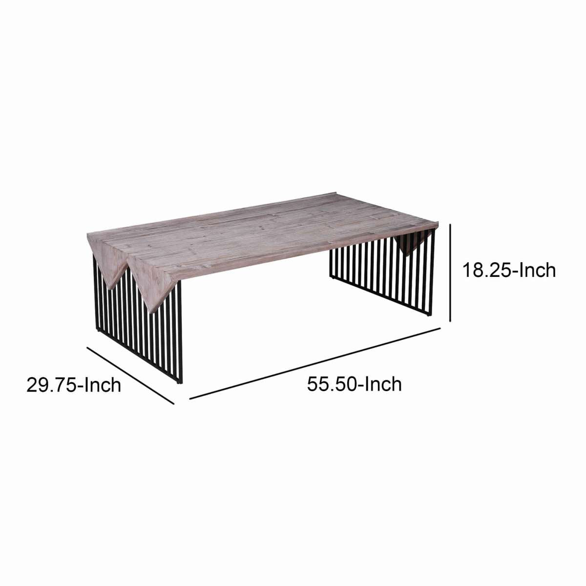 Rectangular Wooden Coffee Table With Sled Wire Base, Gray And Black By Benzara | Coffee Tables |  Modishstore  - 6