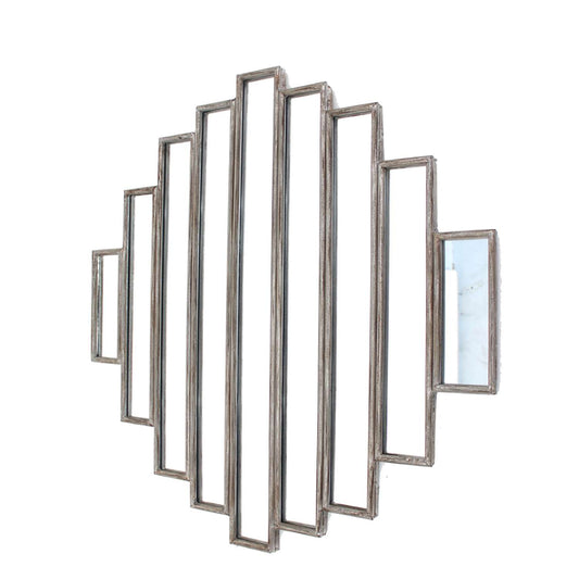 Wooden Wall Mirror With Multiple Framed Sculptures, Silver By Benzara | Mirrors |  Modishstore 