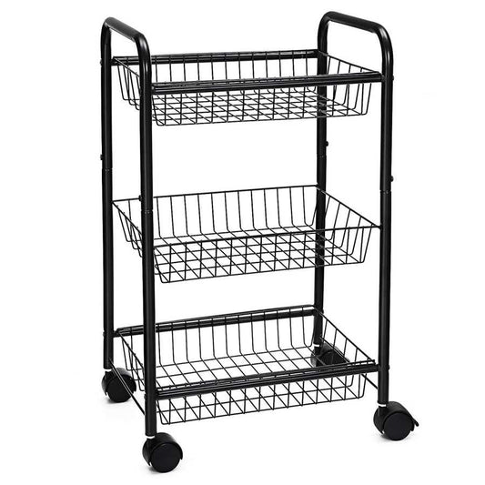 3 Tier Metal Frame Kitchen Cart With Casters And Grid Details, Black By Benzara | Bar Carts |  Modishstore 