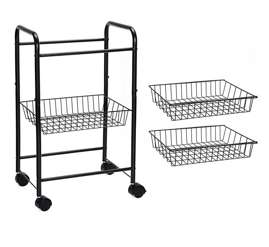 3 Tier Metal Frame Kitchen Cart With Casters And Grid Details, Black By Benzara | Bar Carts |  Modishstore  - 2