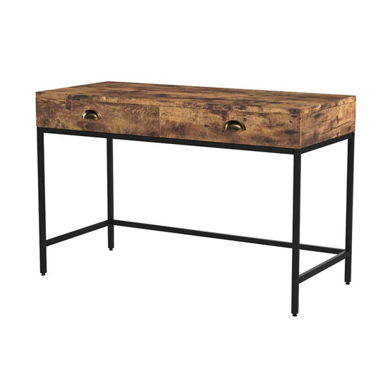 Industrial Grained Wooden Computer Desk With 2 Drawers, Brown And Black By Benzara | Desks |  Modishstore 