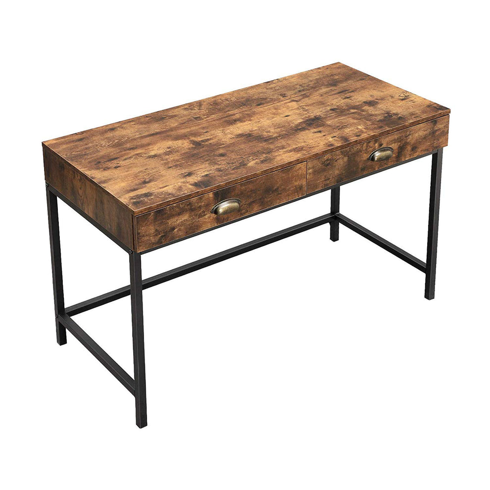 Industrial Grained Wooden Computer Desk With 2 Drawers, Brown And Black By Benzara | Desks |  Modishstore  - 2