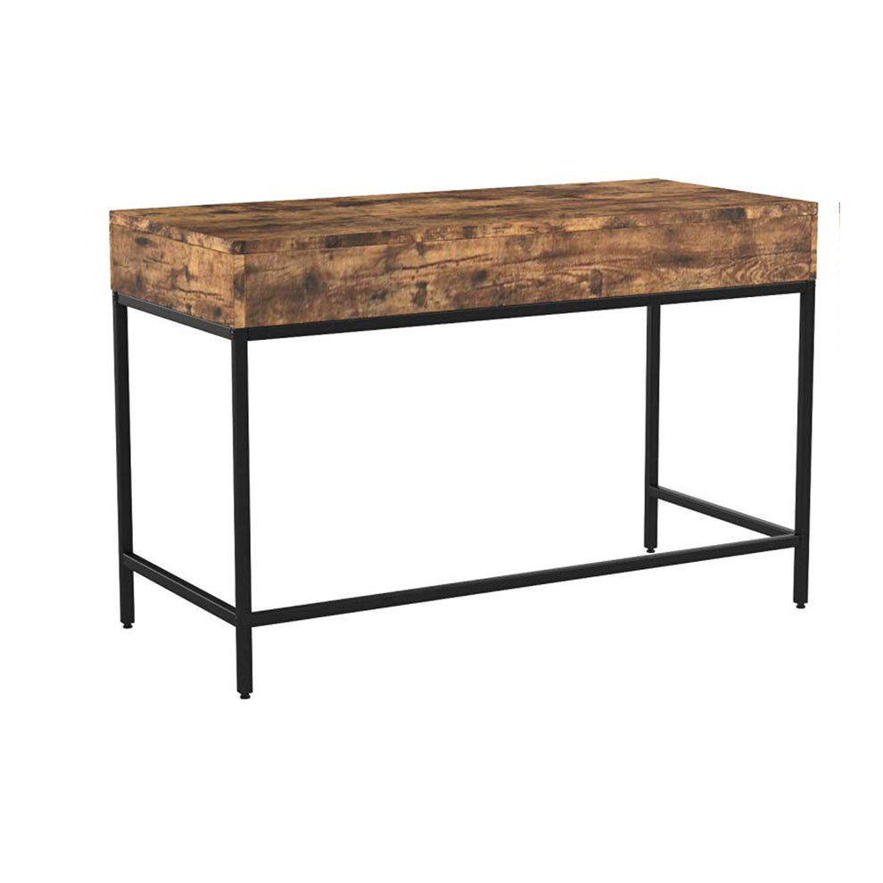 Industrial Grained Wooden Computer Desk With 2 Drawers, Brown And Black By Benzara | Desks |  Modishstore  - 3