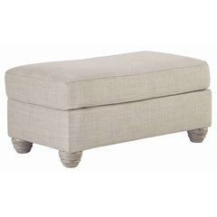 Transitional Polyester Upholstered Ottoman With Turned Legs, Gray By Benzara