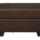 Wooden Faux Leather Upholstered Ottoman With Stitched Seating, Brown By Benzara | Ottomans | Modishstore - 4