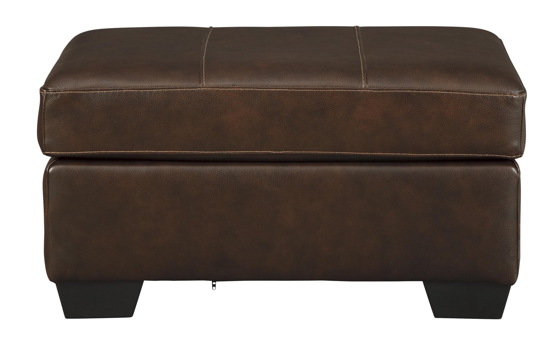 Wooden Faux Leather Upholstered Ottoman With Stitched Seating, Brown By Benzara | Ottomans | Modishstore - 4