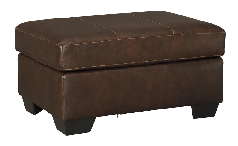 Wooden Faux Leather Upholstered Ottoman With Stitched Seating, Brown By Benzara | Ottomans | Modishstore