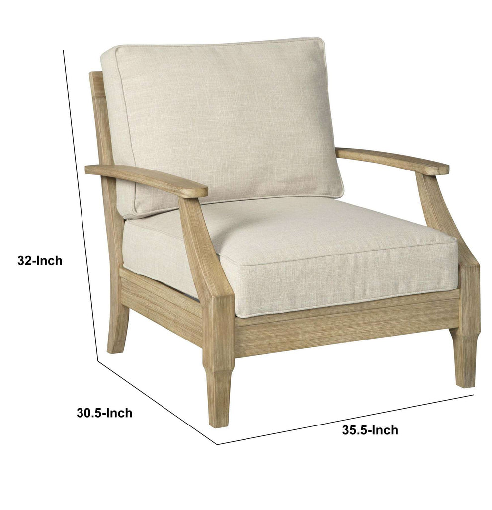 Traditional Wooden Chair With Fabric Cushioned Seating, Beige And Brown By Benzara | Accent Chairs |  Modishstore  - 3