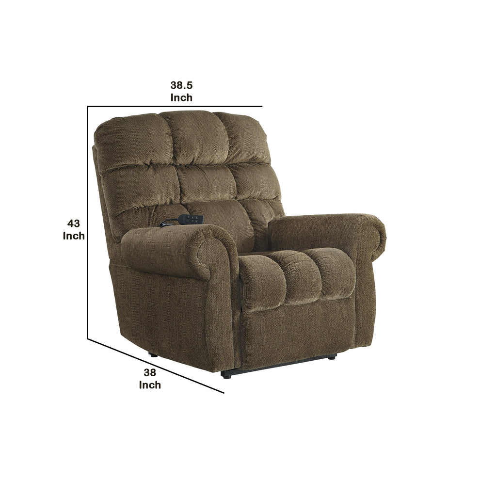 Fabric Upholstered Metal Frame Power Lift Recliner, Brown By Benzara | Chairs & Recliners | Modishstore - 5