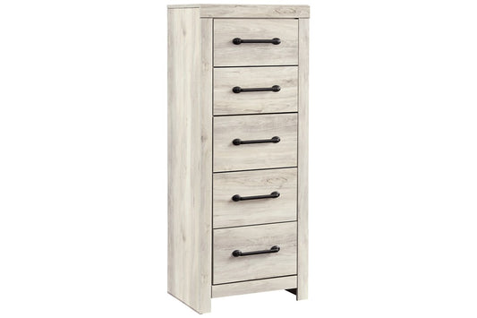 Grained 5 Drawer Wooden Chest With Bar Pull Handles, Distressed White By Benzara | Cabinets | Modishstore
