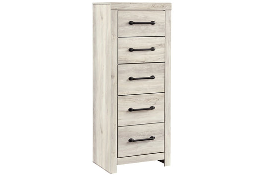 Grained 5 Drawer Wooden Chest With Bar Pull Handles, Distressed White By Benzara | Cabinets | Modishstore
