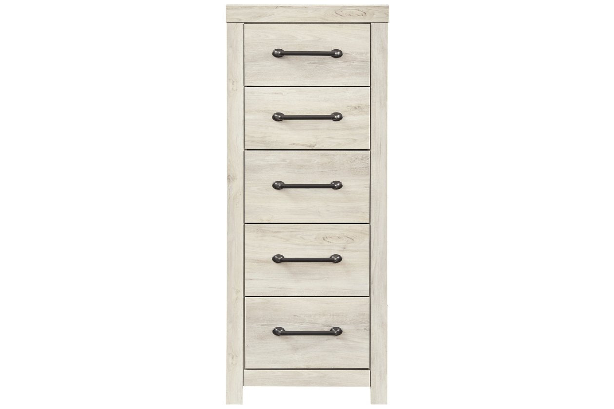 Grained 5 Drawer Wooden Chest With Bar Pull Handles, Distressed White By Benzara | Cabinets | Modishstore - 5
