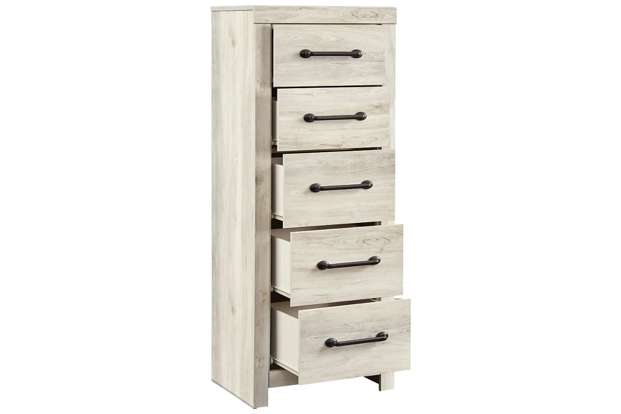 Grained 5 Drawer Wooden Chest With Bar Pull Handles, Distressed White By Benzara | Cabinets | Modishstore - 4