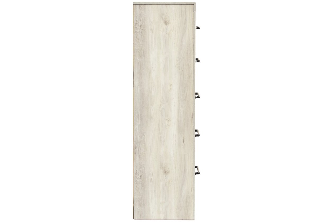 Grained 5 Drawer Wooden Chest With Bar Pull Handles, Distressed White By Benzara | Cabinets | Modishstore - 3