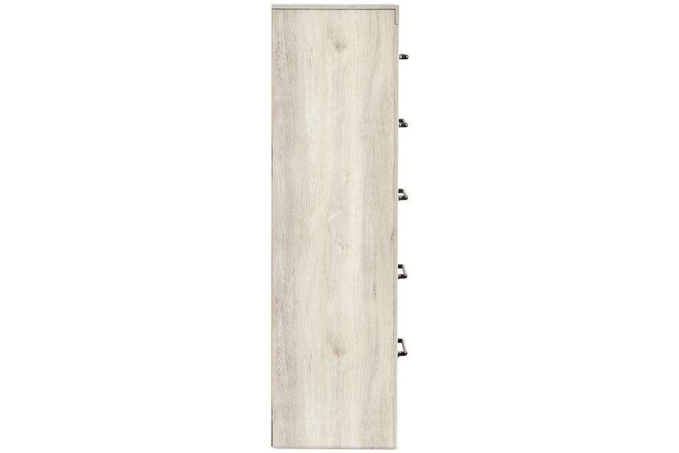 Grained 5 Drawer Wooden Chest With Bar Pull Handles, Distressed White By Benzara | Cabinets | Modishstore - 3