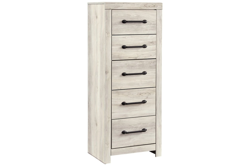 Grained 5 Drawer Wooden Chest With Bar Pull Handles, Distressed White By Benzara | Cabinets | Modishstore
