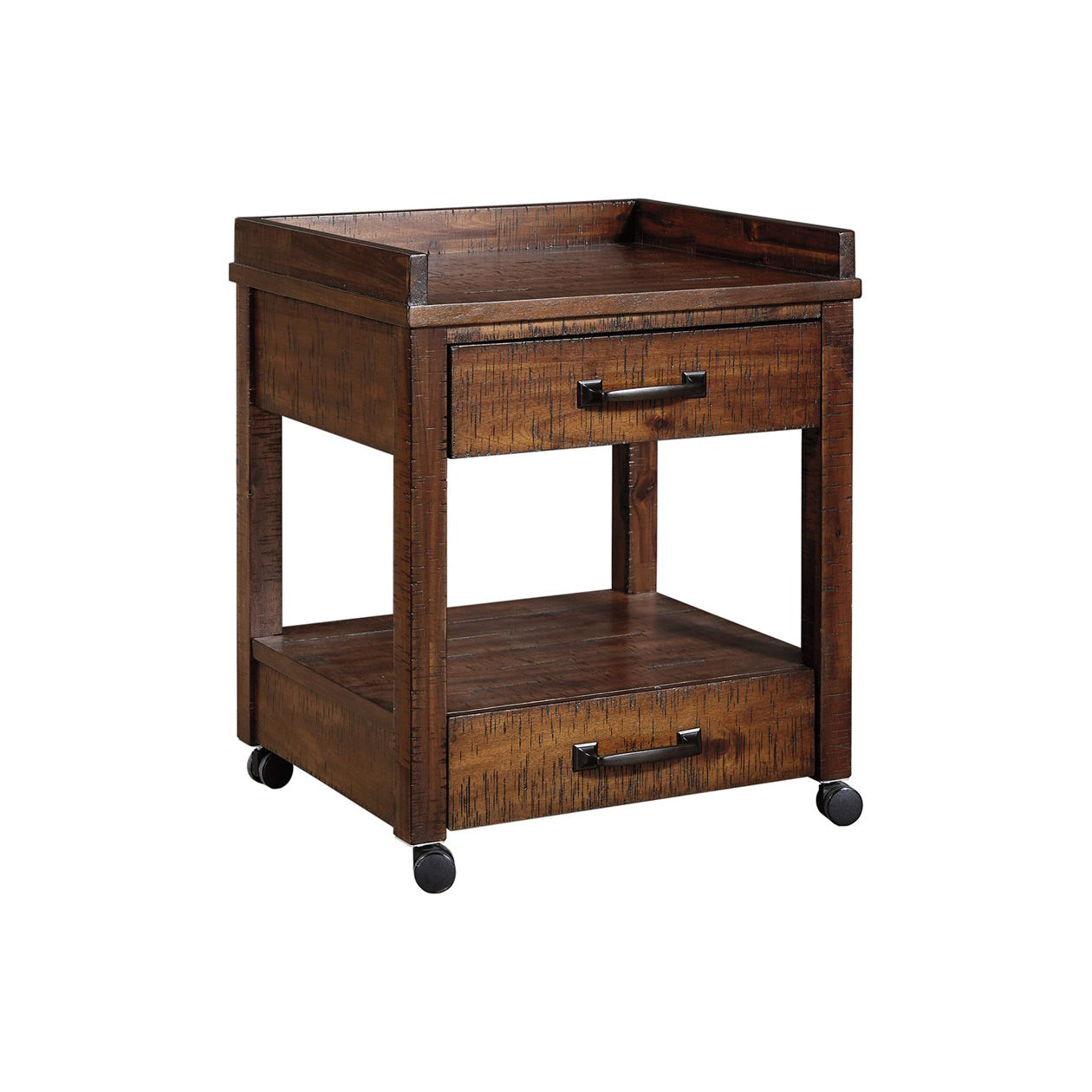 2 Drawers And 1 Open Compartment Wooden Printer Stand With Casters, Brown By Benzara | Cabinets | Modishstore