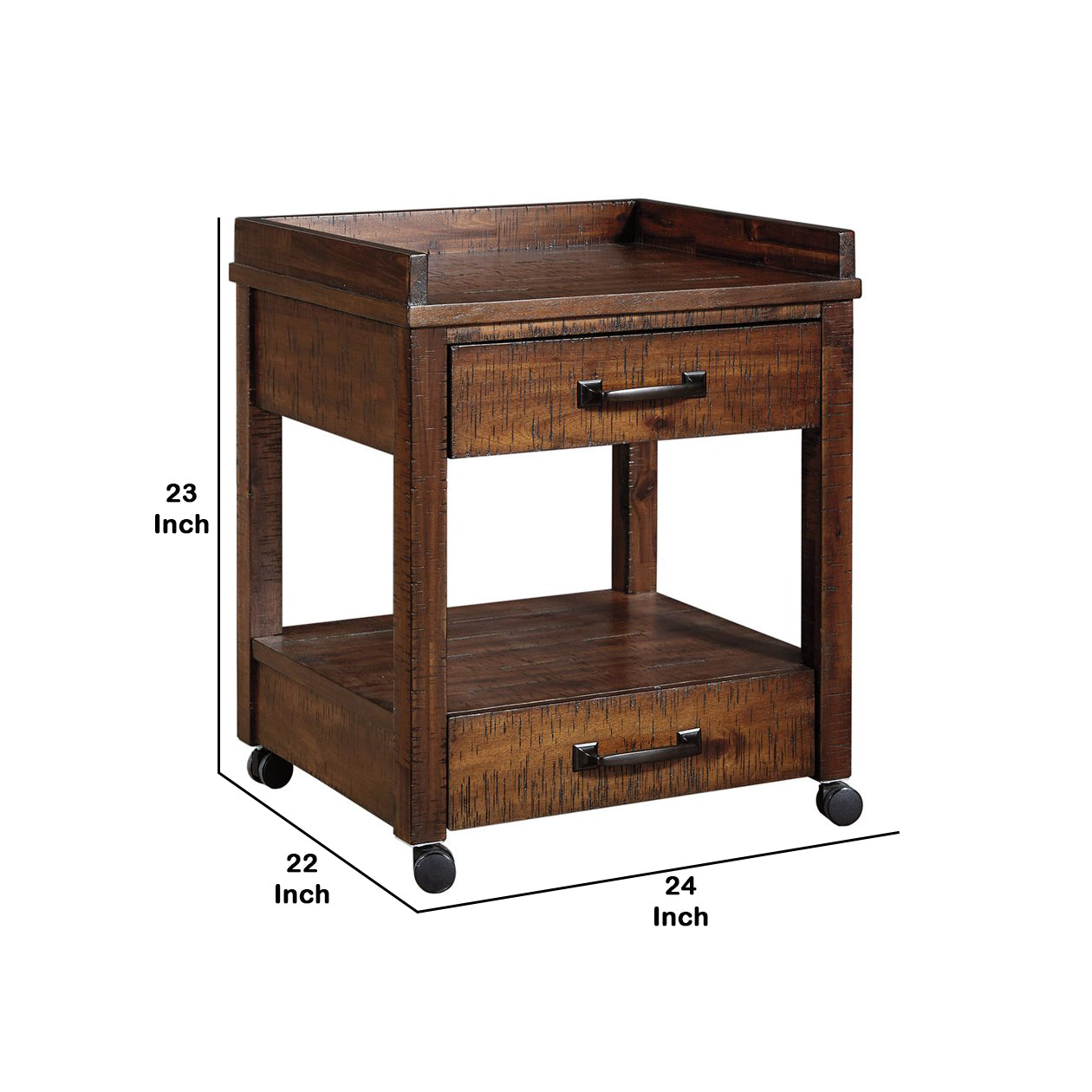 2 Drawers And 1 Open Compartment Wooden Printer Stand With Casters, Brown By Benzara | Cabinets | Modishstore - 5