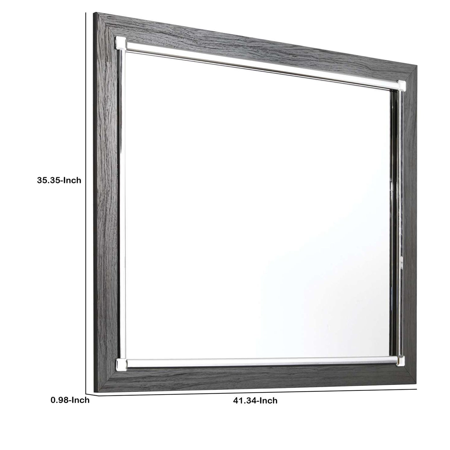 Contemporary Square Shape Bedroom Mirror With Wood Grain Texture, Gray By Benzara | Mirrors |  Modishstore  - 2