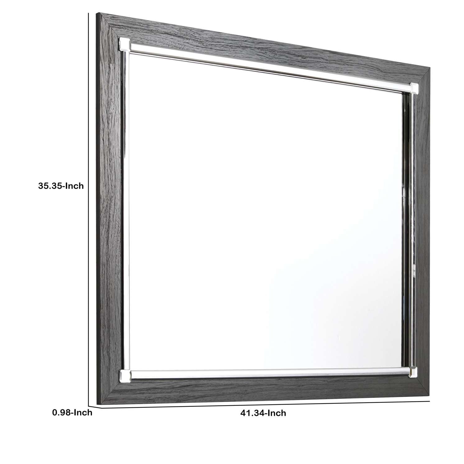 Contemporary Square Shape Bedroom Mirror With Wood Grain Texture, Gray By Benzara | Mirrors |  Modishstore  - 2