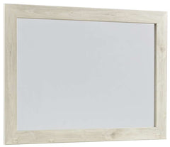 Contemporary Bedroom Mirror With Wood Grain Texture, White And Silver By Benzara